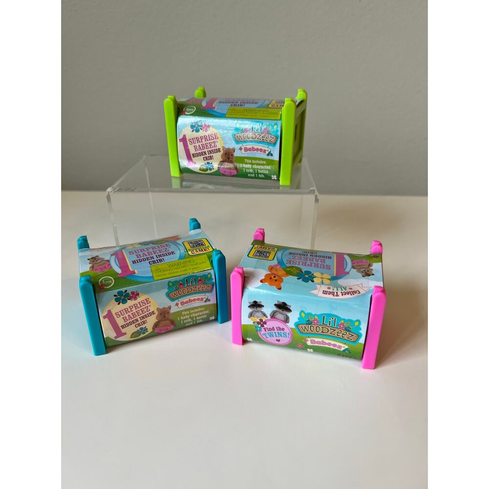 Lil Woodzeez Babeez Pink Stackable Crib Mystery Surprise Baby Sealed